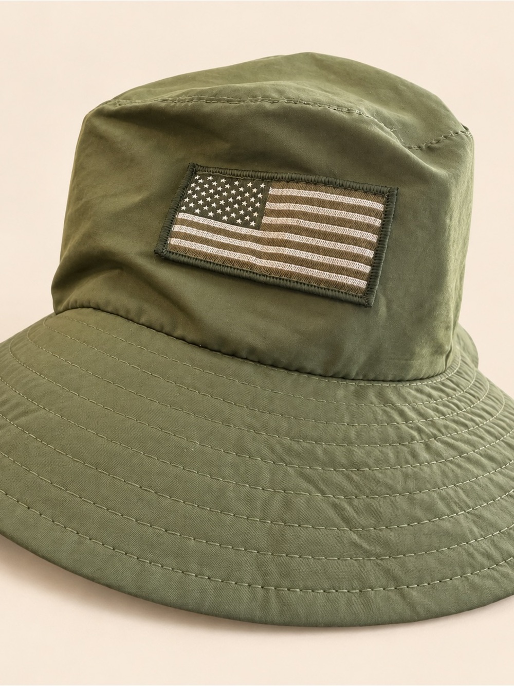 San Diego Hat Company Olive Green Bucket Hat with American Flag Patch